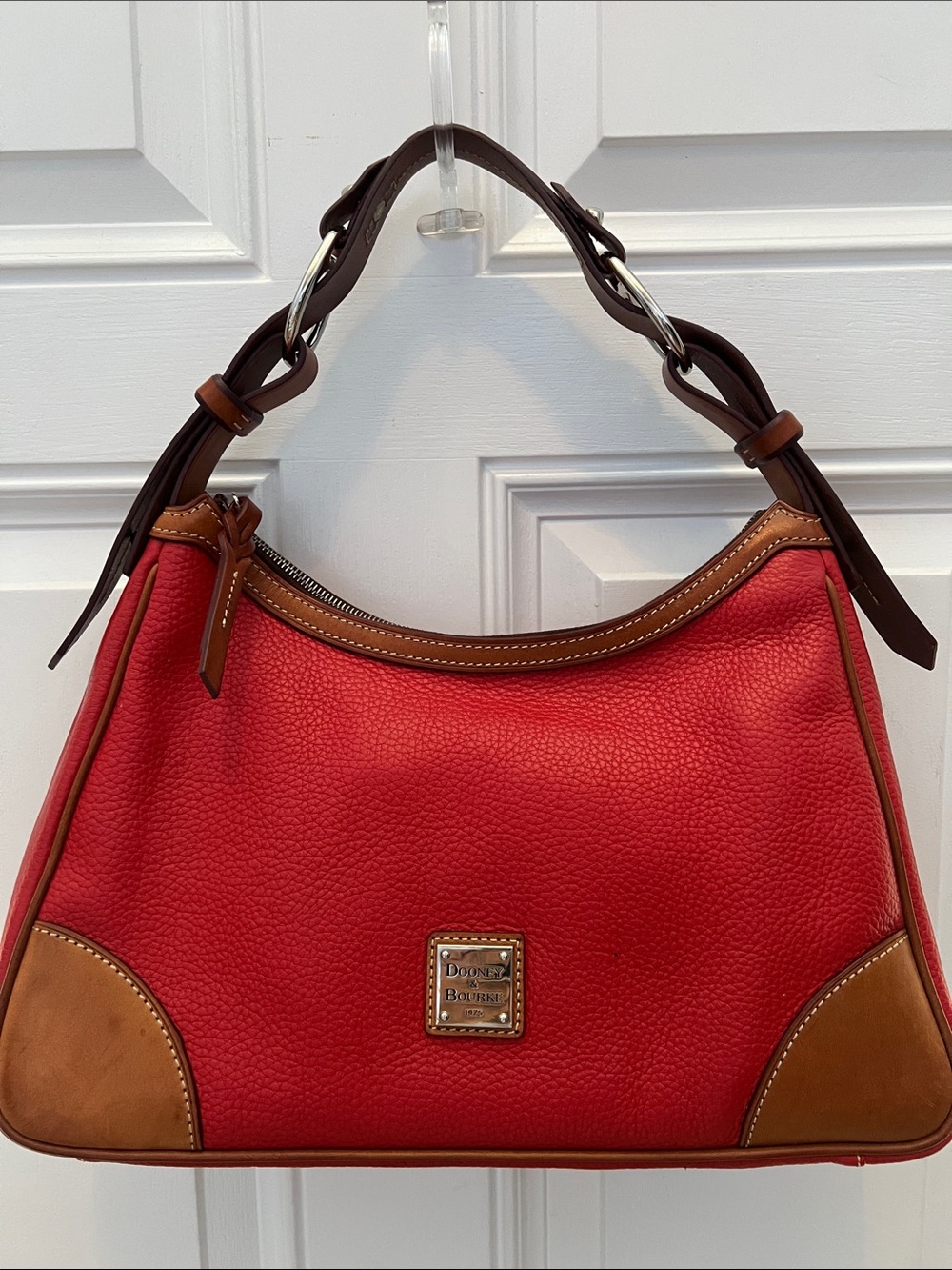 Dooney & Bourke Red Leather Shoulder Bag with Tan Trim